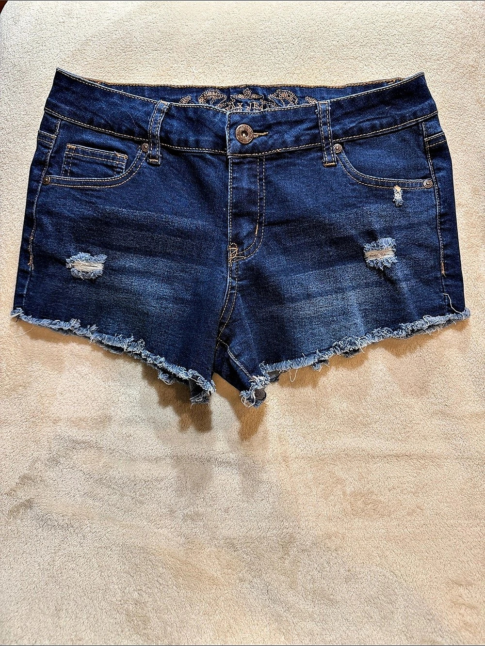 Wax Jean Women's Distressed Jean Shorts in Blue Size Medium